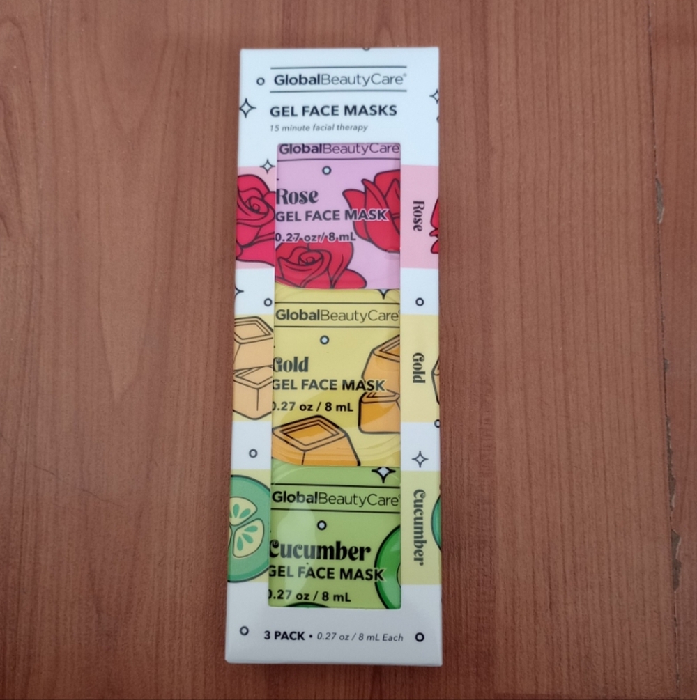 New Global Beauty Care Gel Face Mask Trio - Rose, Gold, Cucumber